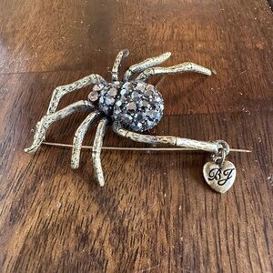 Betsy Johnson Spider Brooch with Black Rhinestones